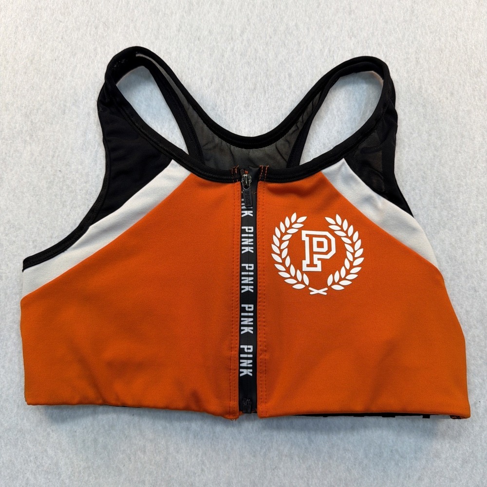 Victoria Secret  PINK Ultimate‎ Unlined Zip Front Sports Bra Size Small Orange